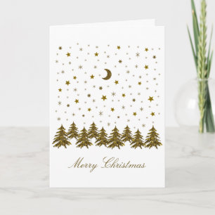 Cartão De Festividades Sparkly gold Christmas tree, moon, stars