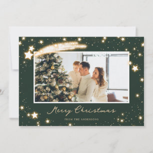 Cartão De Festividades Sparkly Stars Green Photo Christmas Cards