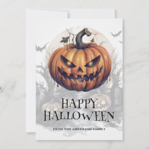 Cartão De Festividades Spookin Pumpkin Bats Moon Calliografia Halloween