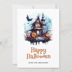 Cartão De Festividades Spooky Jack O’Lanterns Bats Ghost Halloween Card