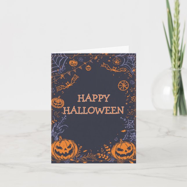 Cartão De Festividades Spooky Pumpkin Dark Elegant Halloween Greeting (Frente)
