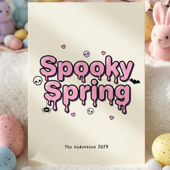 Cartão De Festividades Spooky Spring Pastel Goth Easter Pink Dripping (Spooky Spring Pastel Goth Easter Pink Dripping Holiday Card)