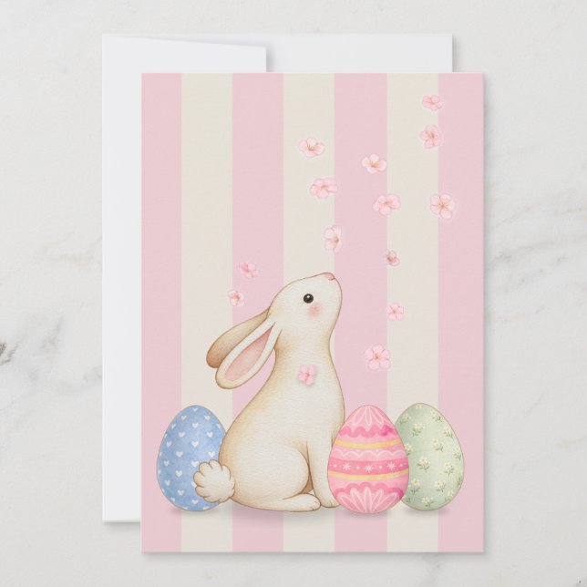 Cartão De Festividades Spring Bunny and Eggs Stripes Flat Easter Card (Frente)