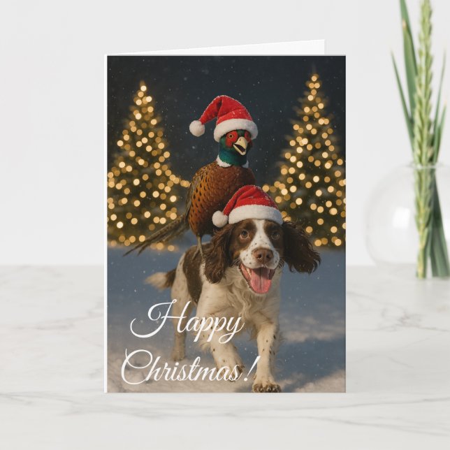 Cartão De Festividades Springer Spaniel and Pheasant Christmas card (Frente)