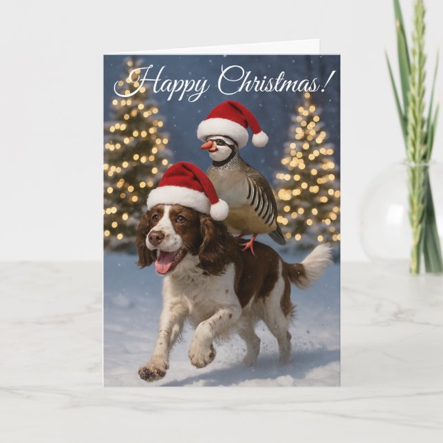 Cartão De Festividades Springer Spaniel gundog & Partridge Christmas card (Frente)