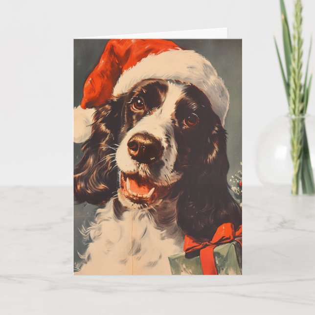 Cartão De Festividades Springer Spaniel vintage Natal Personalizado (Frente)