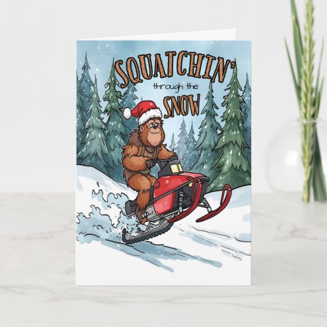 Cartão De Festividades Squatchin' through the Snow Bigfoot Christmas (Frente)