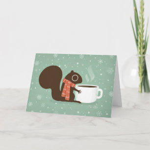 Cartão De Festividades Squirrel Coffee Lover Woodland Winter Holiday Xmas