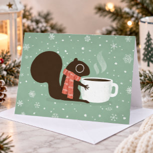 Cartão De Festividades Squirrel Coffee Lover Woodland Winter Holiday Xmas