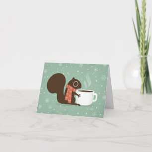 Cartão De Festividades Squirrel Coffee Lover Woodland Winter Holiday Xmas