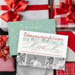 Cartão De Festividades Sr. e Sra. Primeiro Casamento de Colagem de Foto d<br><div class="desc">Amor, paz, alegria, beijos. O nosso primeiro Natal como a tipografia colorida do Sr. e da Sra., o anúncio de casamento de férias / a carta de colagem de 4 fotos. Arte projetada / original por gordura*fa*estanho. Fácil de personalizar com sua própria mensagem de texto, nome, ano, foto ou imagem....</div>