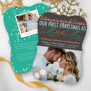 Cartão De Festividades Sr. e Sra. Primeiro Natal com Foto de Casamento de