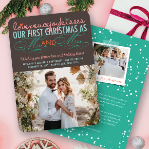 Cartão De Festividades Sr & Sra Primeiro Natal com Musgo Foto Casamento