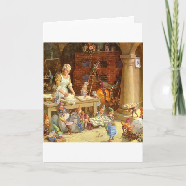 Cartão De Festividades Sra. Claus Assar Biscoito com duendes do papai (Frente)