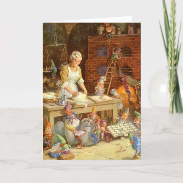 Cartão De Festividades Sra. Claus Assares Cookies com Papais noeis Elves (Frente)