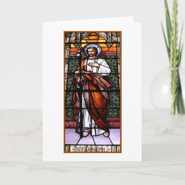 Cartão De Festividades St Joseph pray para nós - a janela de vitral (Frente)
