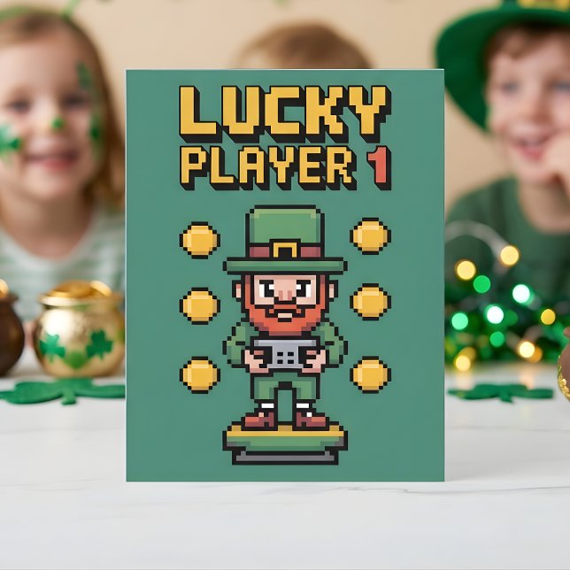Cartão De Festividades St Patrick Days Lucky Gamer Player (Criador carregado)