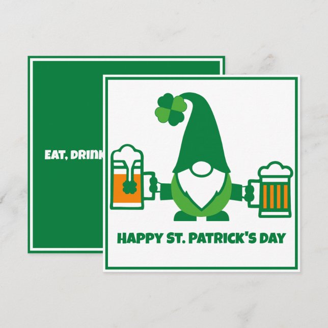 Cartão De Festividades St. Patrick’s Day Gnome with Beer Mug (Frente/Verso)