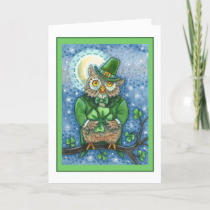 CARTÃO DE FESTIVIDADES ST. PATRICK'S DAY OWL, 4 LEAF CLOVER LEPRECHAUN