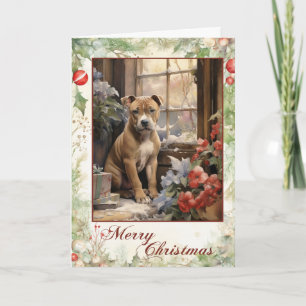 Cartão De Festividades Staffordshire Bull Terrier vitoriano de Natal