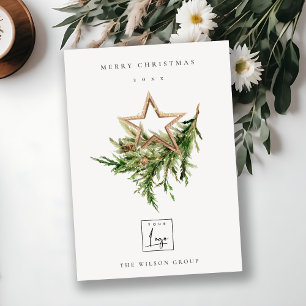 Cartão De Festividades Stag Marsala Foliage Wreath Feliz Logotipo de Nata