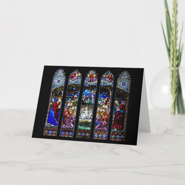 Cartão De Festividades Stained Glass Nativity Scene Holiday Card (Frente)