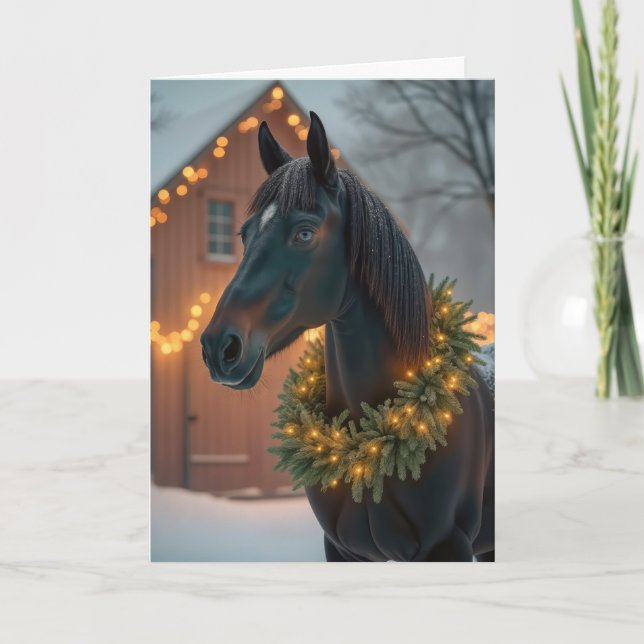 Cartão De Festividades Stallion com coroa de Natal (Frente)