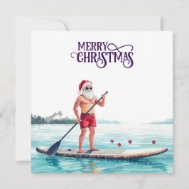 Cartão De Festividades Stand-Up Paddle Santa — Coastal Christmas Holiday