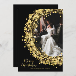 Cartão De Festividades Star Wreath no Natal da Foto Negra
