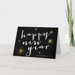Cartão De Festividades Starburst Dourado do Chic Script Moderno do feliz 
