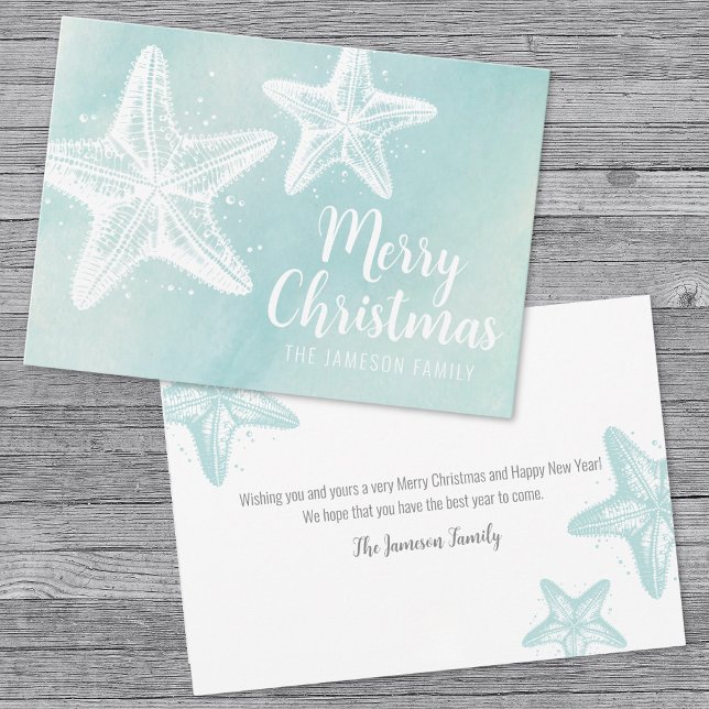 Cartão De Festividades Starfish Beach Christmas (Elegant Starfish Beach Christmas Holiday Card)