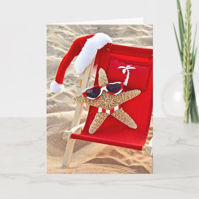 Cartão De Festividades Starfish de Natal em Bikini e óculos de sol (Frente)