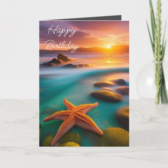 Cartão De Festividades Starfish na praia no amanhecer (Frente)