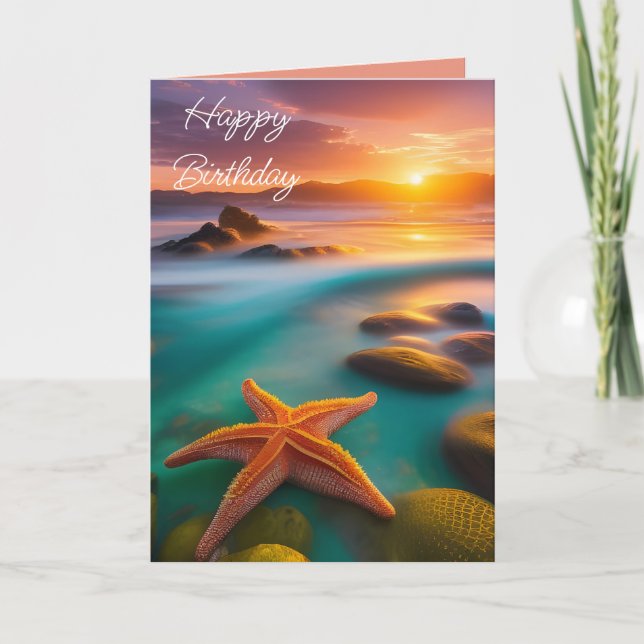 Cartão De Festividades Starfish na praia no amanhecer (Frente)