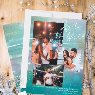 Cartão De Festividades Starry Night Joy to the World 3 Photo Green
