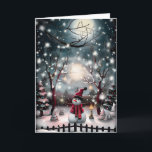 Cartão De Festividades Starry Night Snowman<br><div class="desc">Cartão de férias encantador com um boneco de neve num lenço vermelho festivo e chapéu, parado sob um céu de inverno estrelado. Cercado por neve brilhante, luzes cintilantes e árvores cobertas de neve, esta design capta a magia de uma noite de inverno. Perfeito por enviar desejos de férias calorosos para...</div>