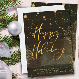Cartão De Festividades Starry Winter Night Happy Holidays Dourado Script