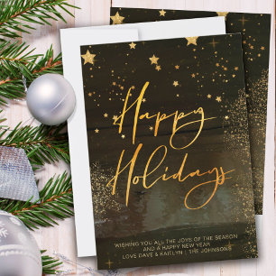 Cartão De Festividades Starry Winter Night Happy Holidays Dourado Script