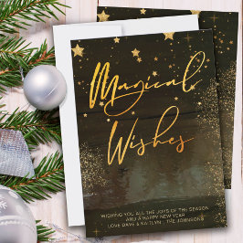 Cartão De Festividades Starry Winter Night Magical Wish Dourado Script