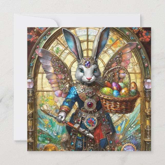 Cartão De Festividades Steampunk Easter Bunny Warrior Angel (Frente)