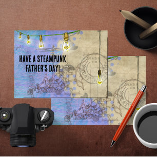 Cartão De Festividades Steampunk Edison lança sobre um Dia de os pais de