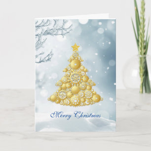 Cartão De Festividades Steampunk Gears Gold Christmas Tree Snowflakes