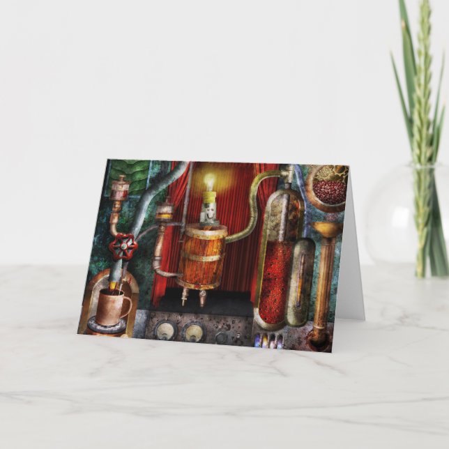 Cartão De Festividades Steampunk - ruptura de café (Frente)