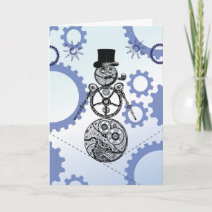 Cartão De Festividades Steampunk Snowman Gearry Christmas Card