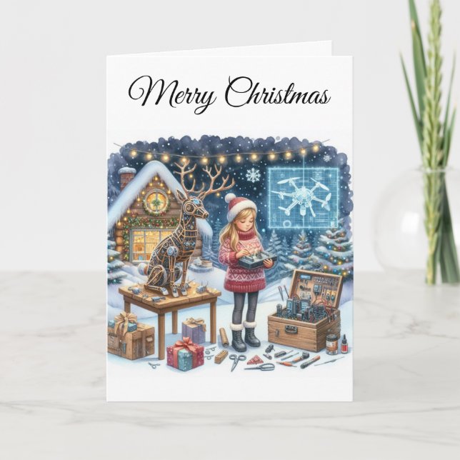 Cartão De Festividades STEM Holiday Greeting Tech Girls Christmas Card (Frente)