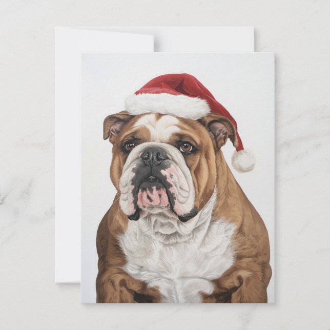 Cartão De Festividades Stoic Bulldog Painting Santa Hat Christmas (Frente)