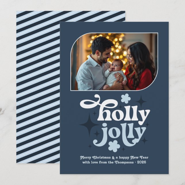 Cartão De Festividades Stormlight Blue Modern Blue Christmas Photo (Frente/Verso)