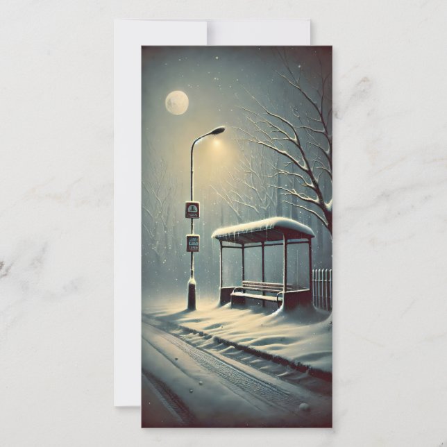 Cartão De Festividades Strange Dark City Bus Stop Snowy Winter Night Card (Frente)