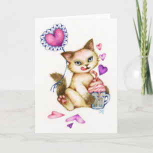 Cartão De Festividades Strawberry Float - Siamese Valentine Cat Art Card