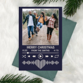 Cartão De Festividades Streaming Music Player Photo Christmas Blue
